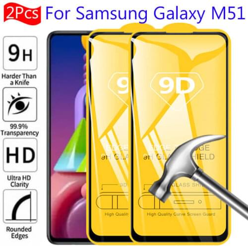 9D Samsun M51 Glass For Samsung Galaxy M51 Protective Glass 2Pcs Full Cover 3D Samsang A12 A02 A32 A51 M21 M 51 Screen Protector