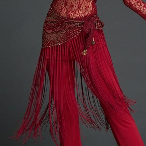 Women Belly Dance Clothes Accessories Stretchy Long Tassel Belt Sequins Belldance Hip Scarf with Coins