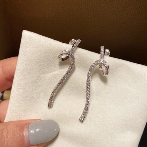 AAA Top Quality Cubic Zirconia Ribbon Dangle Earrings Jewelry Accessories For women Curved Line S Line Silver Color Dropshipping