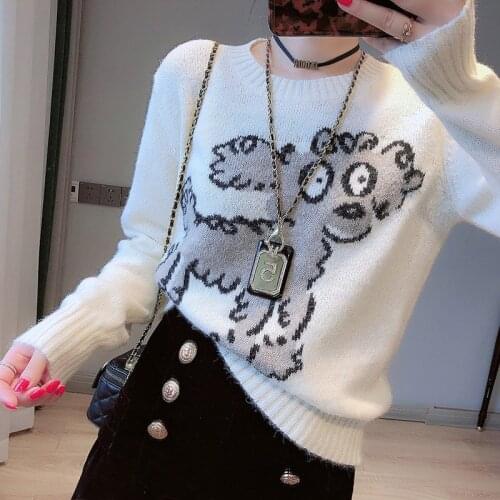 High Fashion Sweater Women Cartoon Dog Pullover 2021 Autumn Winter Jumpers Crew Neck Loose Knitwear