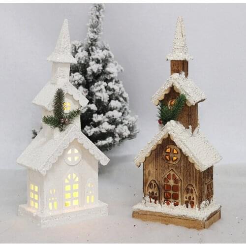 2022Wooden Christmas House Christmas Luminous Snow House Snow House Scene Layout Decoration Front Desk Decoration home decor