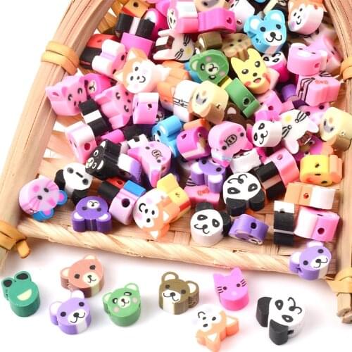30pcs10mm Cute Animal Head Polymer Spacer Loose Clay Beads for Jewelry Making Bracelet DIY Accessories