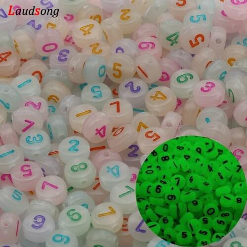 100-500Pcs 7mm Mixed Luminous Number Acrylic Beads Round Flat Loose Beads For Jewelry Making Handmade Diy Bracelet Necklace