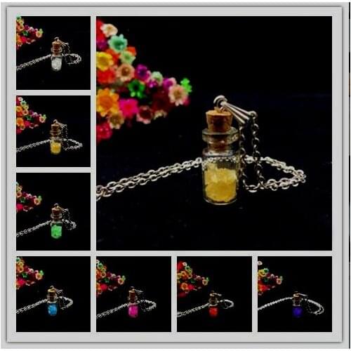 5sets/lot handmade Trendy glass Vial Pendant Necklace Natural Corked Bottles Antique silver Chain Glass Vial Terrarium jewelry