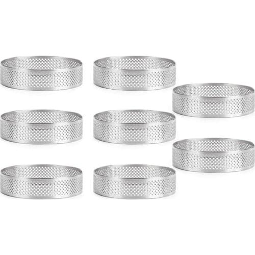 8 Pcs Circular Stainless Steel Tart Ring Tower Pie Cake Mould Baking Tools Perforated Cake Mousse Ring,8Cm