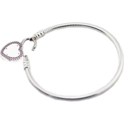 925 Sterling-Silver Charm Bracelet MOMENTS Smooth Bracelet with Lock Your Promise Clasp For Women Bracelet DIY Jewelry