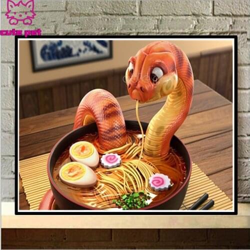 Restaurant Decor Diamond Embroidery diy diamond Painting Cross Stitch kit Animal cartoon Snake eat noodle 3d Diamond Mosaic
