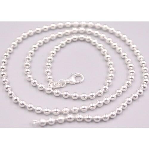 Genuinely Real S925 Silver Necklace For Women Female Sweater Chain Polish Beads 18inchL Gift