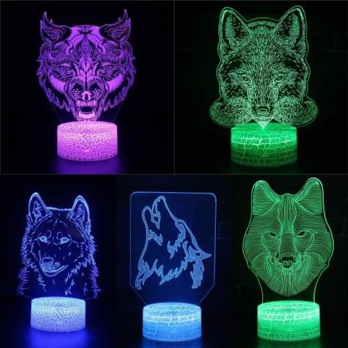 3d Lamp Animal Illusion Led Night Light for Baby Sleeping Wolf Figure Table Lamp Home Decoration Gifts for Kis Birthday Party