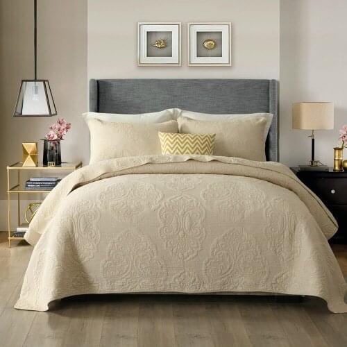 GXC Beige Quilt Set 3PCS Bedspreads For Double Bed Cotton Quilts Quilted Embroidered Bed Cover Sheets King Size Coverlets