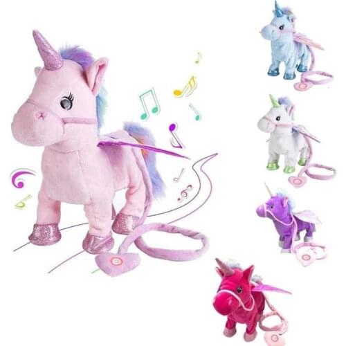 Funny 35cm Electric Walking Unicorn Plush Toy Stuffed Animal Toy Electronic Music Unicorn Toys for Children Christmas Gifts