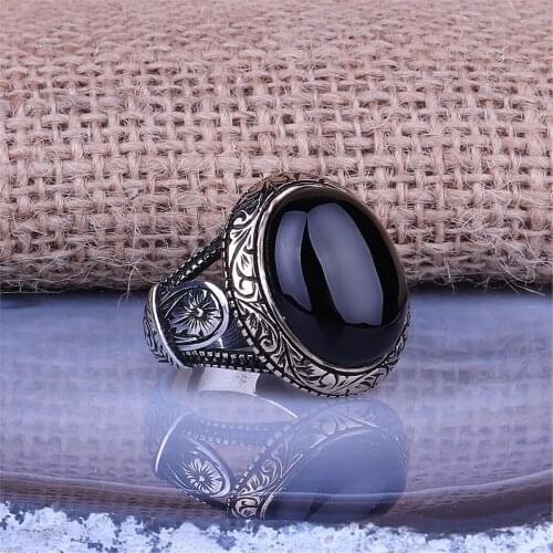 Black Agate Gemstone 925 Sterling 925 K Silver Ring
