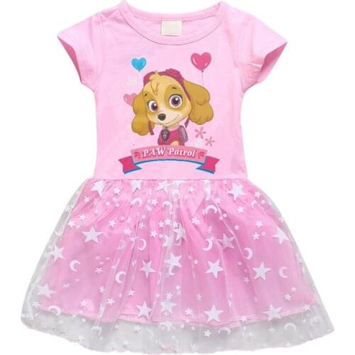 Disney Tomas Team Paw Patrol Summer Cartoon Fashion Girl Childrens Wear Stars Moon Hem Short Sleeve Skirt Princess Skirt