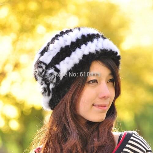 Hot Sale High Quality Female Knitted Mink Hair Wool Hat Winter Thermal Fur Hat Thickening