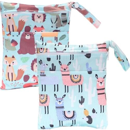 Double Pockets Small Wet Bag Reusable Wetbag For Baby Diapers Nappies Multifunctional Waterproof PUL Tote Diaper Bag 20*25cm