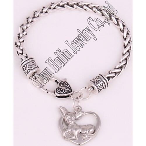 Rhodium plated Cute Chihuahua Dog Animal Bracelet Handmade Jewelry charm link chain bracelet
