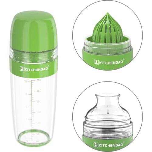 Multifunctional 2 in 1 Salad Dressing Shaker with Citrus Juicer Dripless Pour Leak-free Soft Grip Anti-slip Feet Easy Cleaning