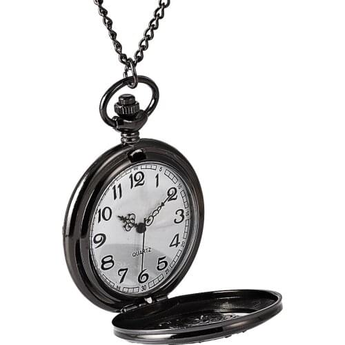 Fashion retro large size pocket watch black dense flower hollow white dial pendant necklace quartz pocket watch