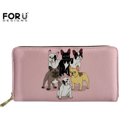FORUDESIGNS Fashion Women Wallets Handbags Coin Purse Dog Print French Bulldog Long Clutch Wallet Cards ID Money Holder Bags