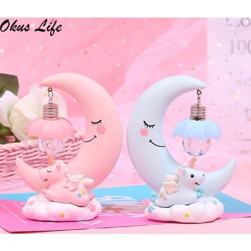 Cartoon LED Night Light Unicorn Moon Resin Night Lamp Luminaria Romantic Bedroom Decor Night Lamp Baby Kids Birthday Xmas Gift