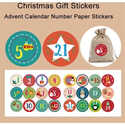 DIY Sealing Merry Christmas Gift Packaging Adhesive Label Paper Stickers Advent Calendar Number Stickers
