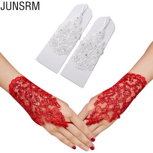 2019 New Gloves Elegant Floral Beaded Lace Fingerless Short Gloves Wedding Party Evening Bridal Gloves Accessories