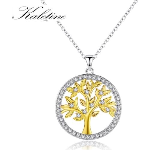 KALETINE Personalized Tree Of Life Custom Necklace 925 Sterling Silver Lucky Tree Zircon Round Necklace Christmas Gift