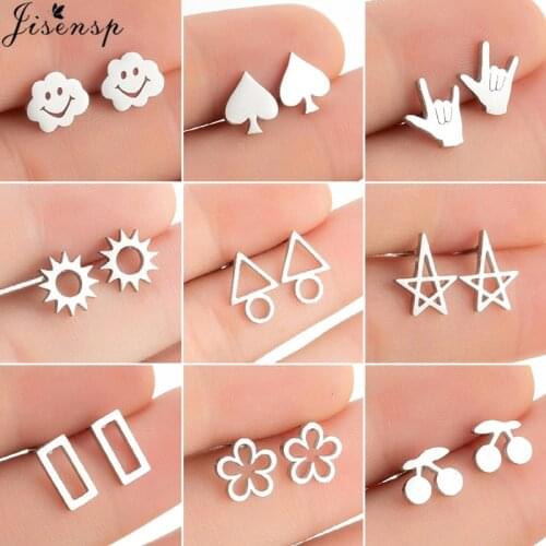 Punk Stainless Steel Earrings Women Geometric Jewelry Simple Cherry Sun Cloud Ear Piercing Jewelry Korean Daisy Studs brincos
