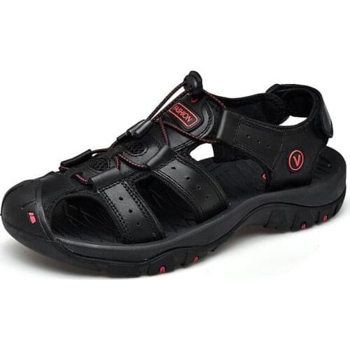 Summer Genuine Leather Men Sandals Big size 38-48 Non-Slip Beach Shoes Male Fashion Sandals Slippers Casual Men Roman Sandals