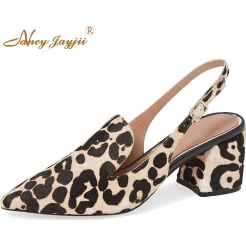 Med Chunky Heels Plus Size 11 13 Slingbacks Pointed Toe Brown Leopard-Print Strappy Sandals Woman Sexy Mature Summer Beautyfeet