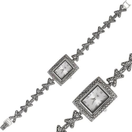 Silverlina Silver Marcasite Sterling Sleeve Clock