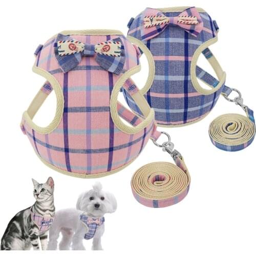 Cute Small Puppy Cat Harness Soft Mesh Dog Cat Kitten Harnesses Leash Set For Chihuahua Pug Small Medium Dogs Cats Harness Vest