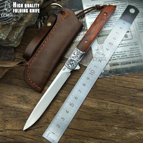LCM66 D2 Steel Folding knife Handmade forged Pen knife hunting knife 60HRC Red sandalwood handle with Portable fruit knife Tools