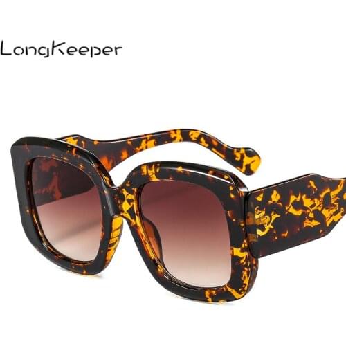 LongKeeper Women Sunglasses Luxury Brand Designer Oversized Square Sun Glasses Ladies Vintage Big Frame Eyewear UV400 Oculos
