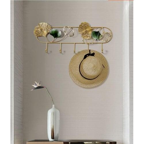 Modern Wrought Iron Ginkgo Biloba Wall Hanger Decoration Home Livingroom Coat Hook Wall Mural Crafts Clothing Store Wall Sticker