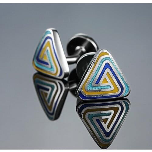 High-quality New Arrival Blue enamel Triangle Cufflinks fashion French Cuff links Wedding Gift Gemelos Factory Wholeale Cuffs