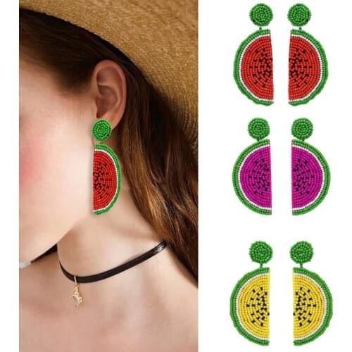 Cute Fruit Watermelon Drop Earrings For Women Bohemian Handmade pendientes Gifts Summer Rice Beads Earrings Party Jewelry