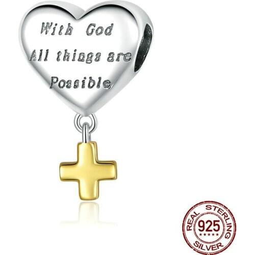 DISINIYA 100% 925 Sterling Silver Love Cross Beads Pendant Charm for Women Original Silver Bracelet or Neckalce Jewelry BSC00309