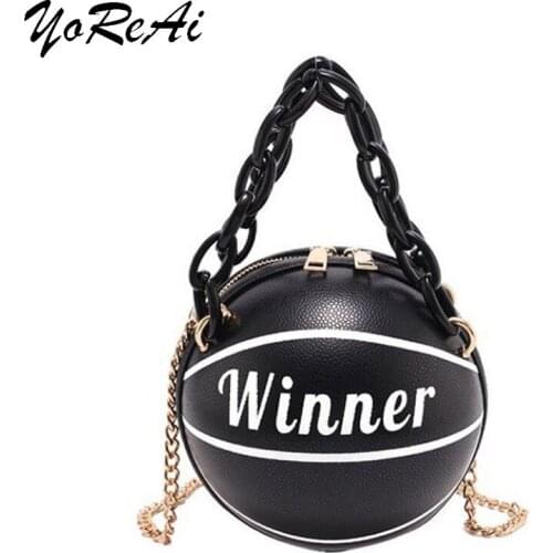 YoReAi Ball Purses For Teenagers Women Shoulder Bag Crossbody Chain Hand Bags Personality Female Leather Pink Basketball Pack