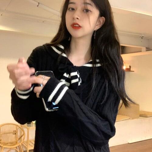 Women Sweaters Dress Japanese College Style Navy Collar Chic Autumn-winter Sweet Loose 2020 New Sweater For Female