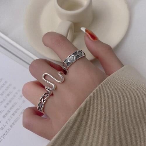 Morivovog 925 Sterling Silver Grid Line Chain Rings for Women Original Design Vintage Do The Old Japan Punk Rings Simple Jewelry