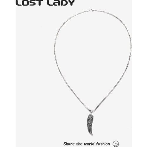 Lost Lady New Fashion Angel Wing Pendant Necklaces Female Retro Silver Color Necklaces for Women Man Party Jewelry Gift