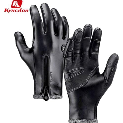 Kyncilor Winter Warm Cycling Gloves Windproof Leather Gloves Touchscreen Bicycle Gloves Wear-resistant Motorcycle Gloves
