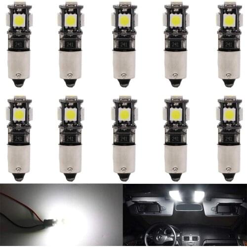 10-Pack BA9S BA9 12146 1445 1816 5 SMD Canbus LED Light 12V Car Interior Trunk License Plate Glove Box Side Marker Light White