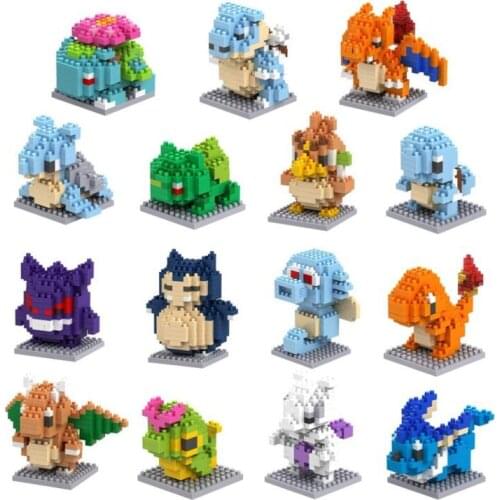 15 new styles Small Building Pokemon Blocks Small Cartoon Picachu Animal Model Education Game Graphics Pokemon Toys