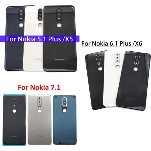 5Pcs/Lot，Original Back Battery Door Rear Housing Cover Case With Glass Lens With Adhesive For Nokia 6.1Plus X6 7.1 5.1Plus X5