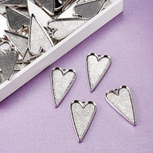 50pcs 53.5x30x4mm Tibetan Style Alloy Heart Large Pendant Cabochon Bezel Settings, Lead Free and Cadmium Free