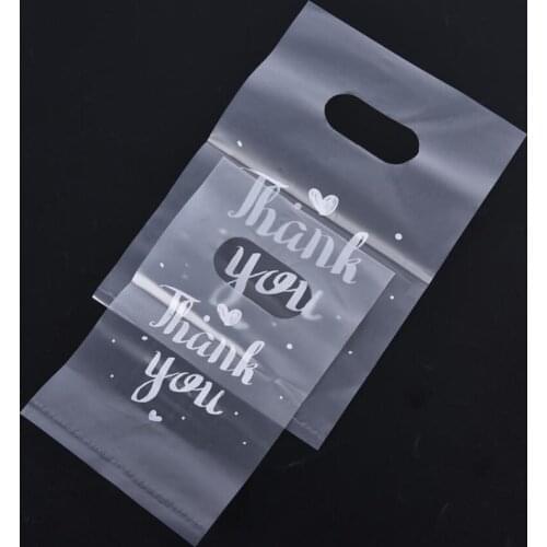 50Pcs Thank you Plastic Gift Bags Wedding Candy Bags Shopping Carrier Bags with Handle Christmas Birthday Party Favors Cake Bags