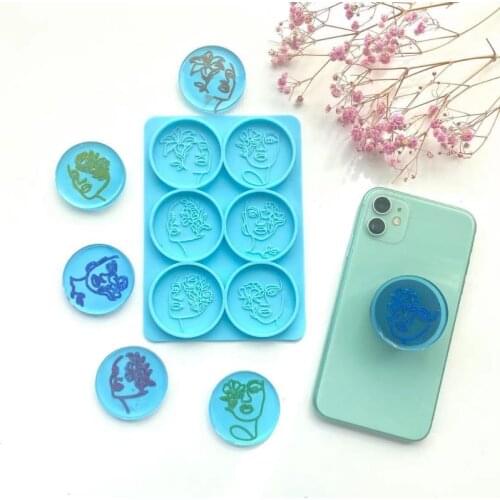 6 Round Female Heads Mobile Phone Holder Epoxy Resin Mold Phone Grip Decorations Casting Silicone Mould DIY Crafts Mold