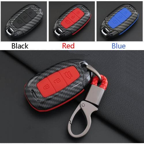 ABS Carbon Fiber Shell+Silicone Cover Remote Key Holder Fob Case&KeyChain For Hyundai Series B Type
